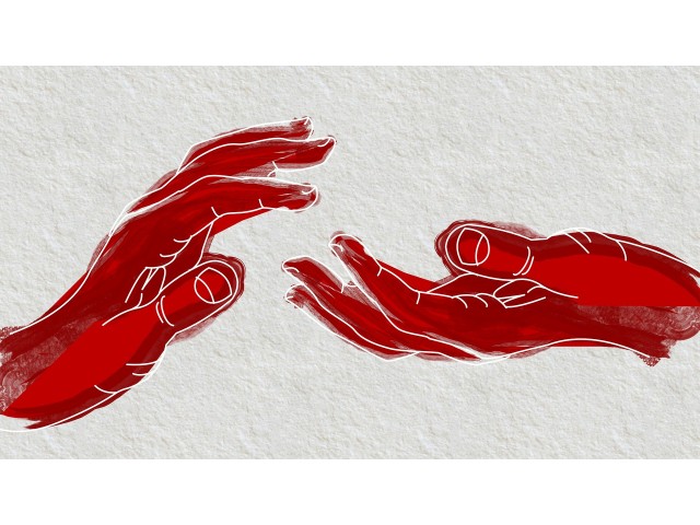 Rdeči roki na papirju